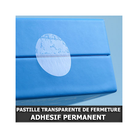Pastille adhésive transparente de fermeture - Adhésif Permanent Ø25 mm