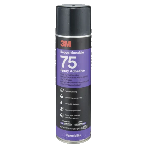 Colle en spray 3M 75 Repositionnable pour collage textiles 500ml