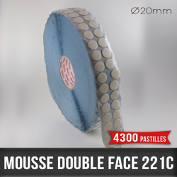 Pastille adhésive double face mousse 1mm Ø20mm