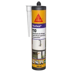 Cartouche de mastic silicone SikaSeal 110 300 ml pour menuiserie, vitrage et joints de construction