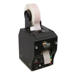 Vue latérale du dévidoir automatique TDA080-NS utilisé avec ruban adhésif blanc