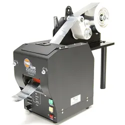 Dévidoir industriel TDA080-LR Start International montrant l’enroulement automatique du liner après séparation du ruban adhésif