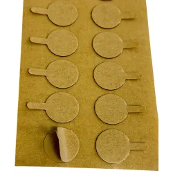 Planche de pastilles adhésives double face transparentes MV608 Ø 19 mm avec languette de préhension sur liner kraft