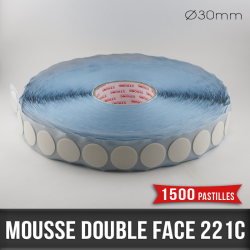 Pastille adhésive double face mousse 1mm Ø30mm